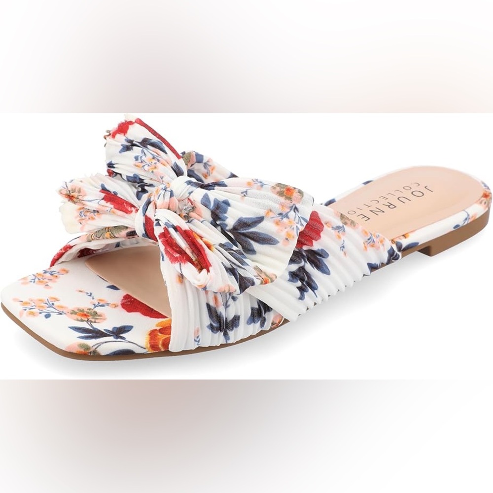 JOURNEE COLLECTION SERLINA PLEATED SLIDE SANDALS Dark Floral Fabric Size 11
